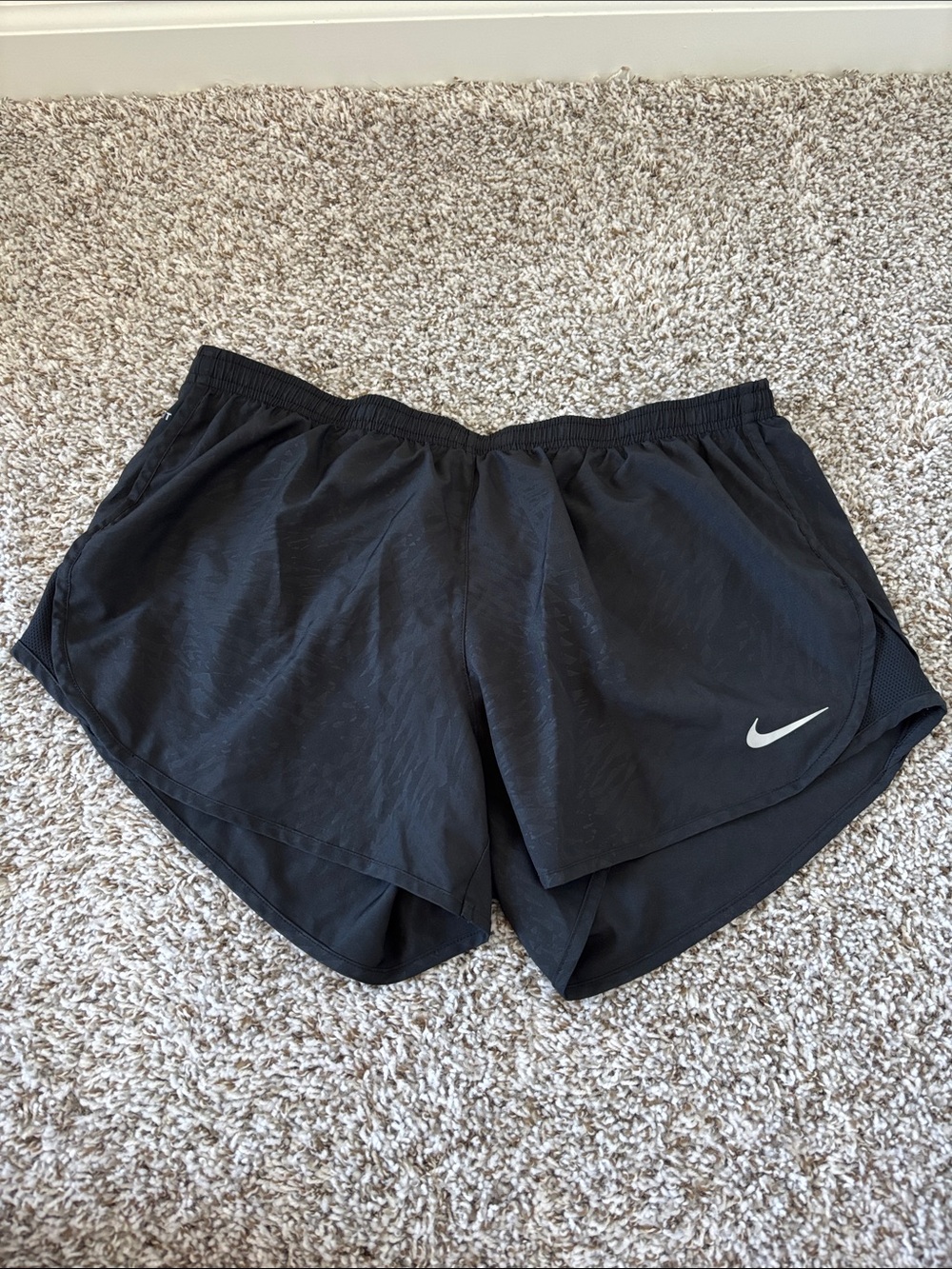 Nike Women's Black Athletic Running Shorts with White Swoosh
